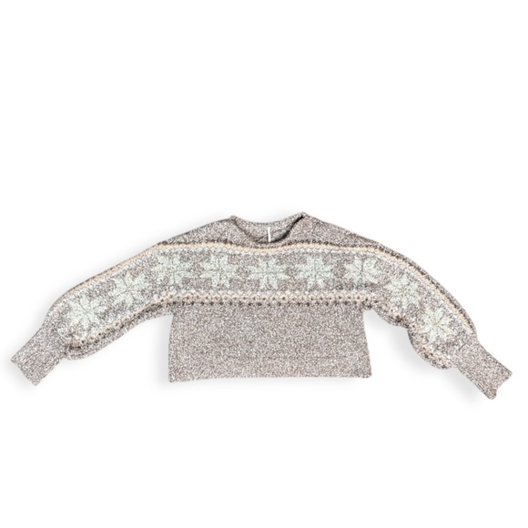 FREE PEOPLE GINGERBREAD COMBO SNOWFLAKE CROPPED PULLOVER SWEATER - Picture 2 of 14